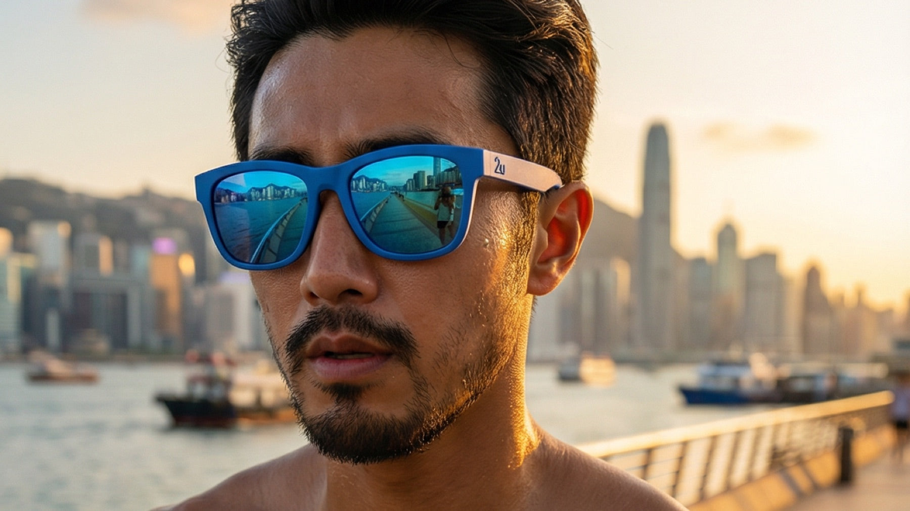 Runner wearing 2nu performance sunglasses outdoors, showing how TryOn helps test frame fit, comfort and stability in real movement