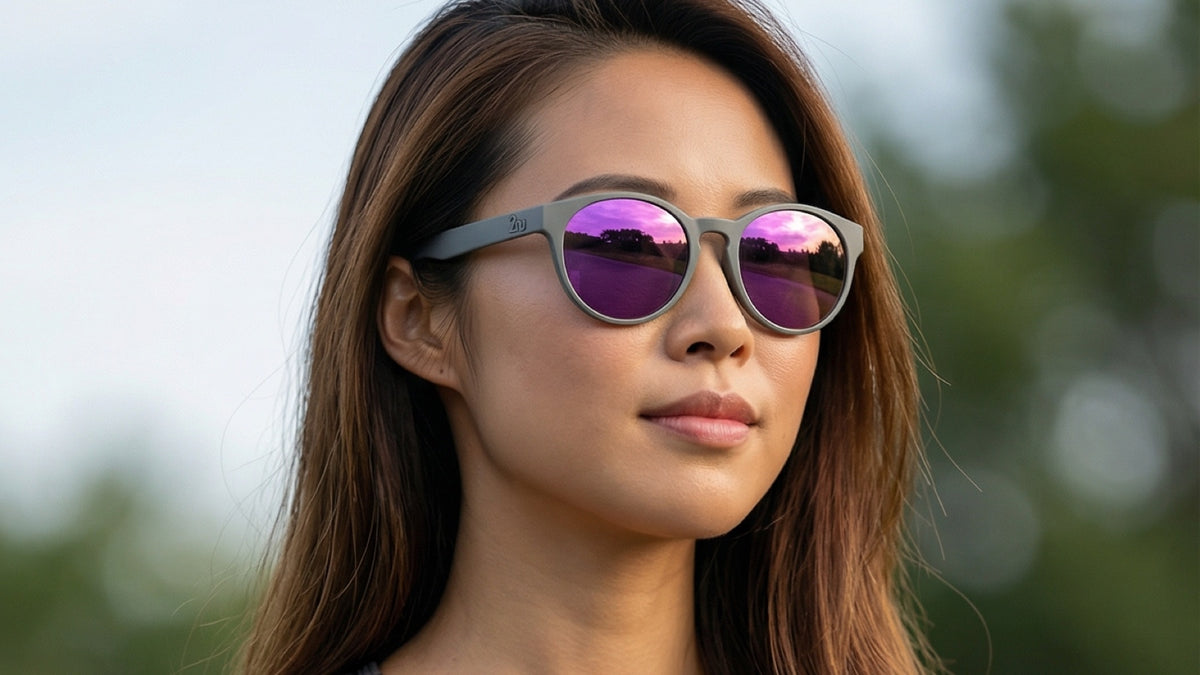 Runner checking a sports watch while wearing polarized sunglasses outdoors