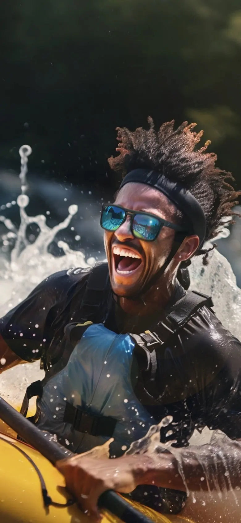 Person wearing sunglasses on a boat looking at a marine display