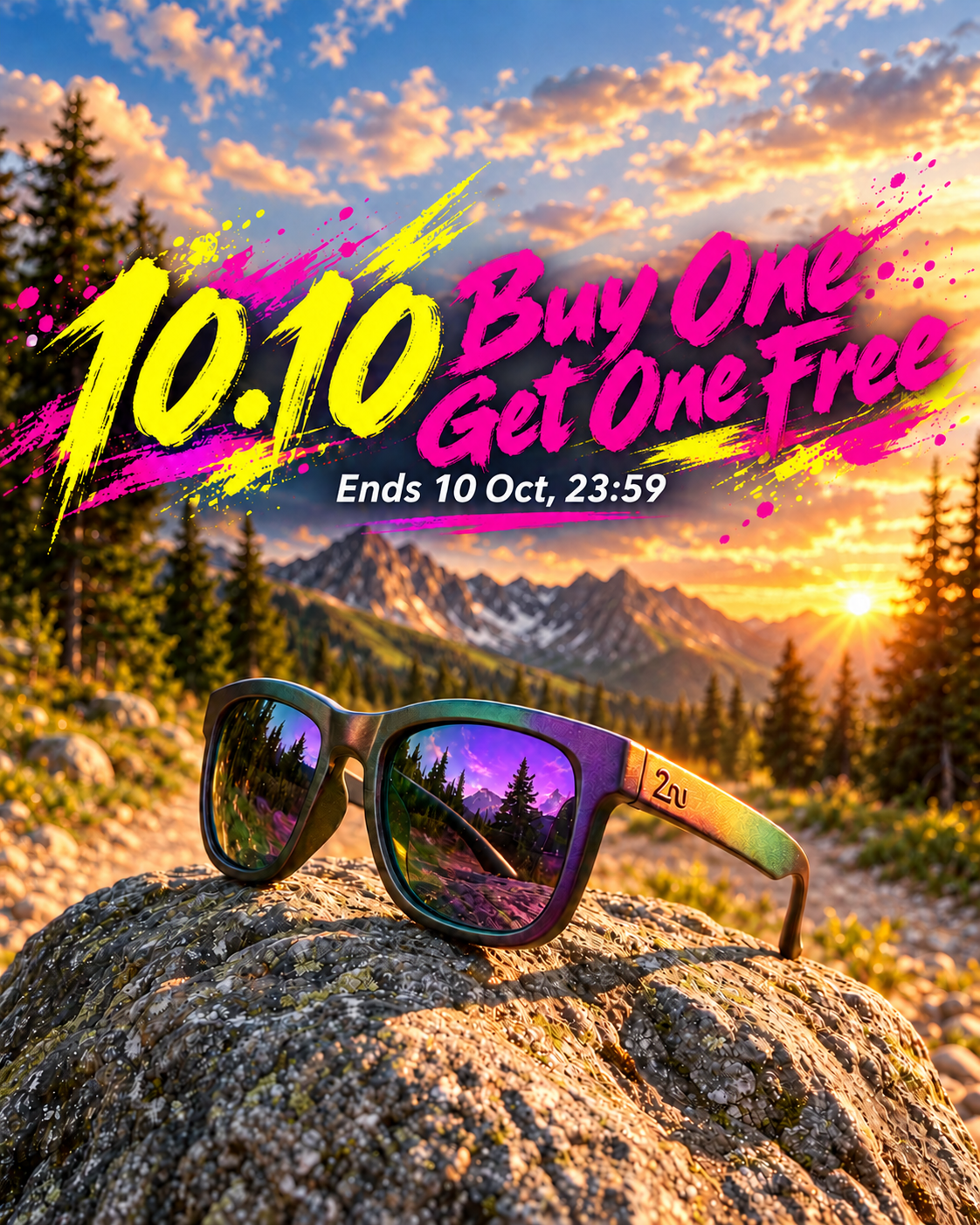 10.10 Buy one get one free — Hand-Sprayed Purple Green Fancy sunglasses