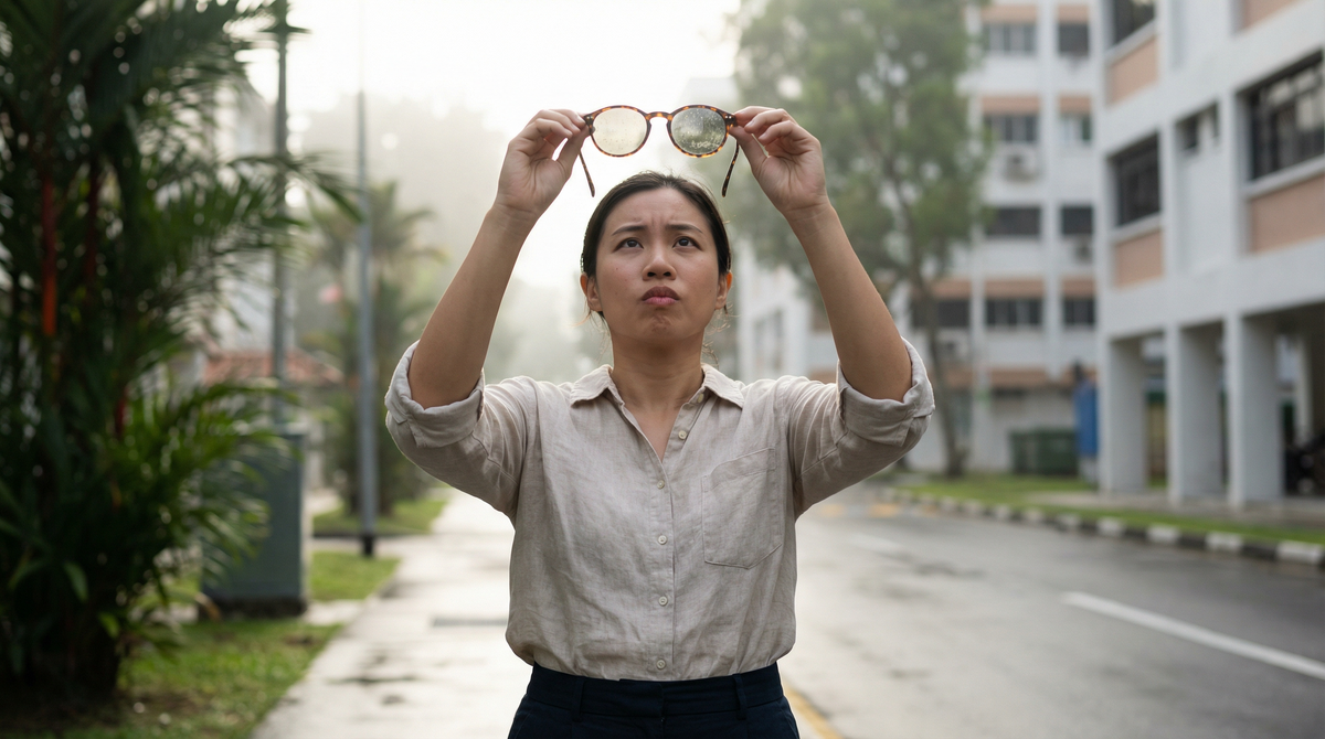 Person using prescription sunglasses in outdoor daylight
